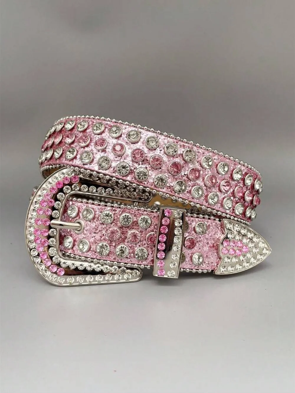 Pink Western Rhinestone Glitter Belt Streetwear Y2K Cowgirl Glam Maximalist